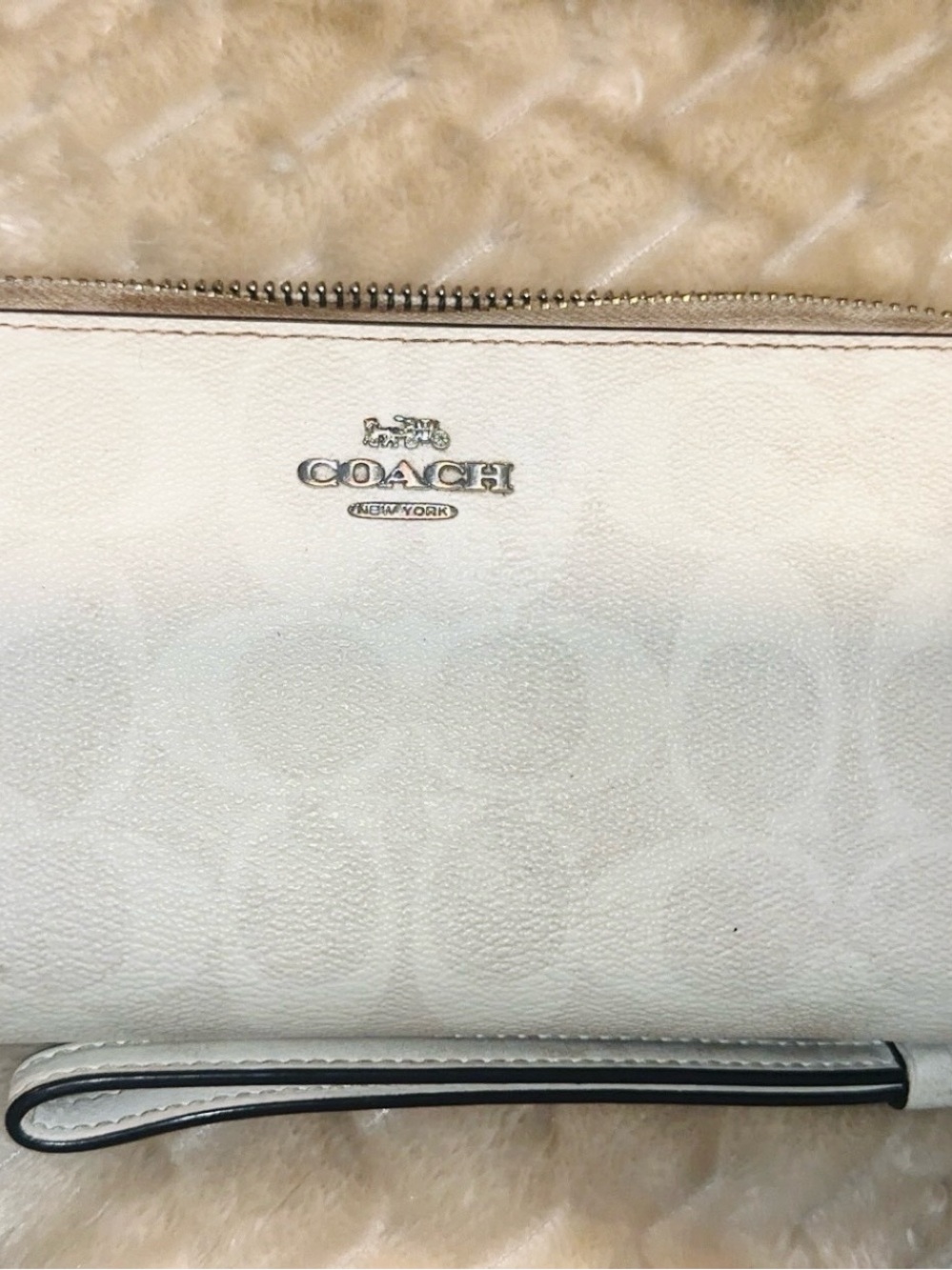 Coach White Signature Zip Wristlet with Silver Hardware - Picture 1 of 4